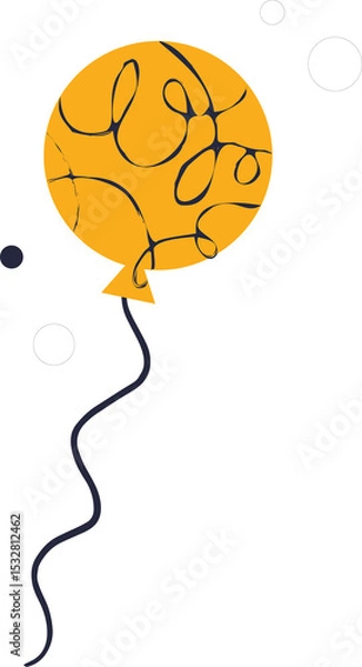 Fototapeta Flat design orange balloon with swirl lines, string, circles is floating on transparent background