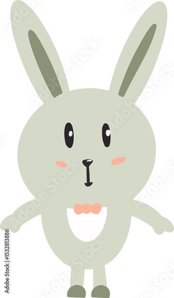 Fototapeta Stylized cartoon rabbit is displaying white belly patch and pink bow on transparent background