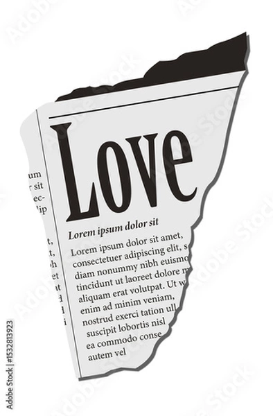 Obraz Vector graphic is showing torn fragment with bold Love headline and text on transparent background