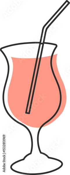 Fototapeta Tulip glass is showing flat vector pink liquid with bent straw on transparent background