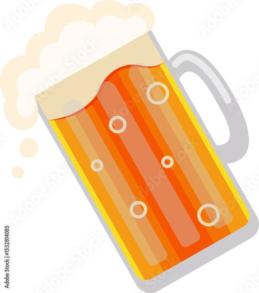 Fototapeta Frothy beer mug flat illustration is showing in transparent background, white foam, amber bubbles
