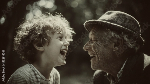 Obraz Beautiful day in july shows important moment of joy and laughter shared between child and elderly man outdoors