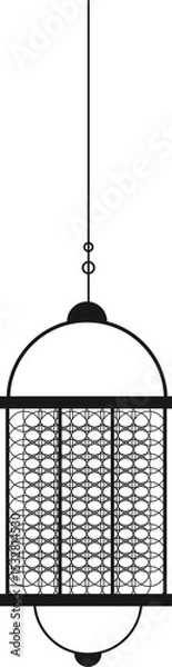 Obraz Pendant lamp is hanging in lineart with lattice shade on transparent background, copy space