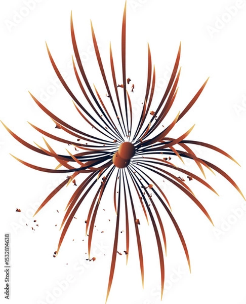 Obraz Showing 3D sculpture fanning copper spikes at core with fragments dispersing transparent background