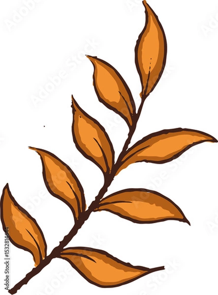 Fototapeta Botanical branch with orange leaves is floating on transparent background in flat hand-drawn style