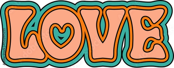 Obraz Showing LOVE letters in flat style with peach fill, black-orange-teal strokes, transparent layer