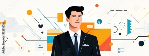 Fototapeta Minimalist Vector Illustration of Confident Businessman