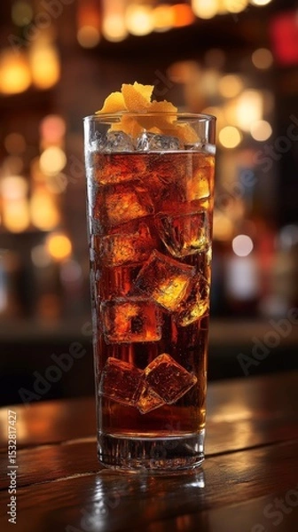 Fototapeta Refreshing Iced Dark Drink with Orange Garnish in a Highball Glass