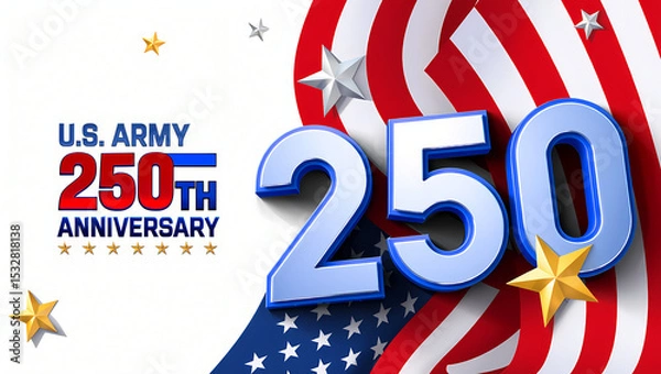 Fototapeta 250th U.S. Army Anniversary Commemorative Design with American Flag and Historic Parchment Background, Generative AI