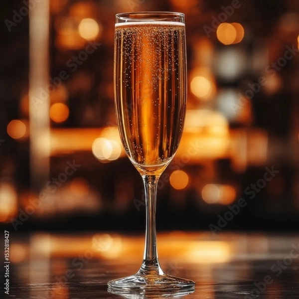 Fototapeta Sparkling Champagne in Elegant Flute Glass at Upscale Bar