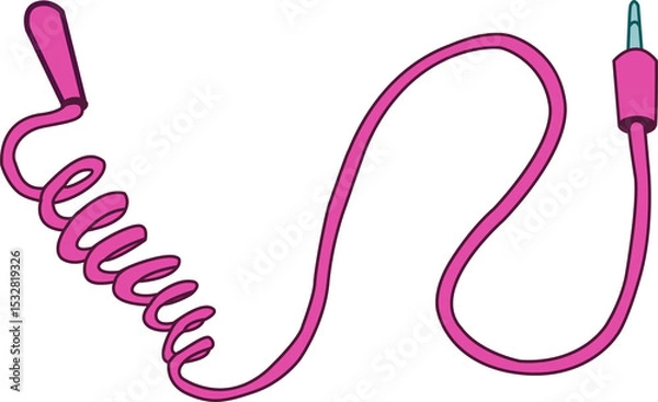 Obraz Flat design is showing pink coiled audio cable stretching with jack on transparent background