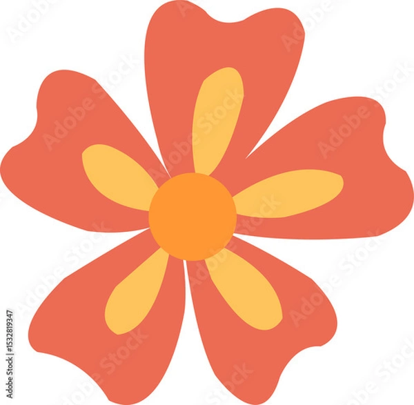 Fototapeta Flat design flower is showing orange-red and yellow petals, orange center on transparent background