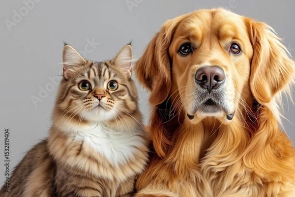 Fototapeta A dog and a cat sitting next to each other