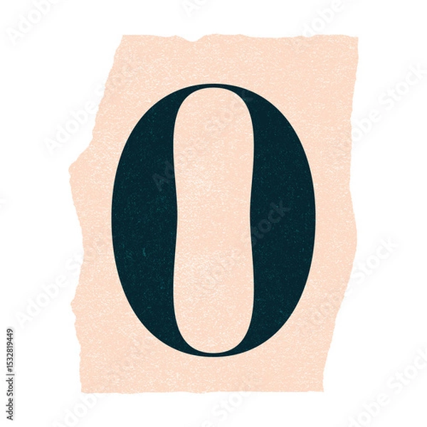 Obraz Flat design dark teal letter O is floating on peach torn paper piece, transparent background