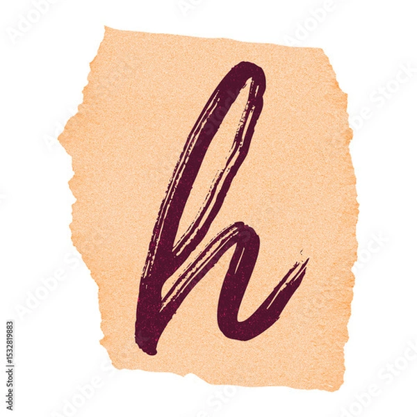 Obraz handpainted letter h brushstroke is appearing on torn peach paper over transparent backdrop