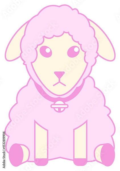 Fototapeta Flat design sheep is sitting on transparent background, showing pastel pink wool and bell collar