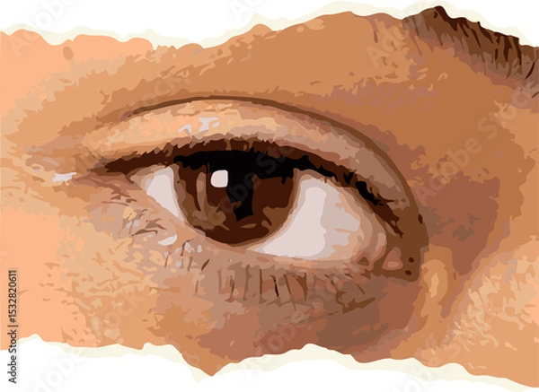 Fototapeta Showing stylized close-up eye and eyelid in flat vector with color blocks, transparent background