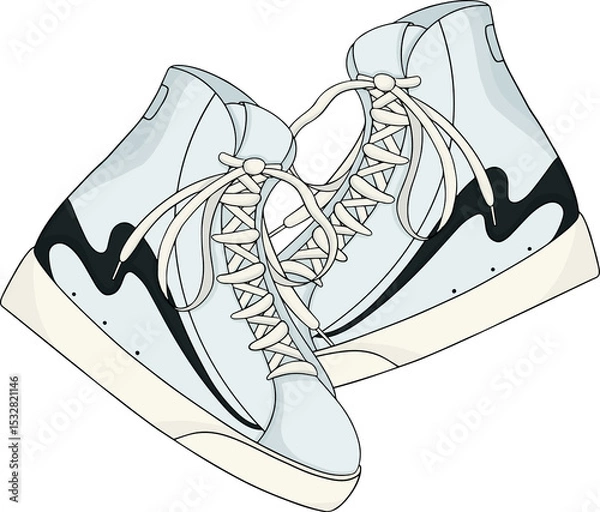 Fototapeta Vector design is showing high-top sneakers on transparent background with wave accents, copy space