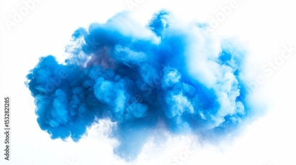 Fototapeta Dynamic surreal blue cloud formation with swirling tendrils against a white background