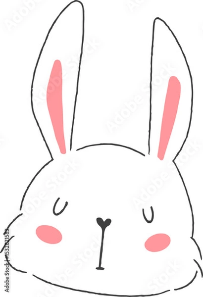 Fototapeta Minimalist line-art rabbit head is resting on transparent background, showing pink cheek blush