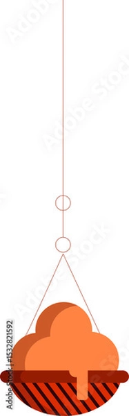 Obraz Striped basket is hanging from cable holding melting orange scoop in vector, transparent background