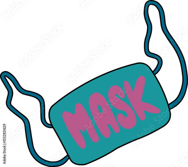 Fototapeta Flat design face mask is showing bold pink letters on teal with ear loops, transparent background
