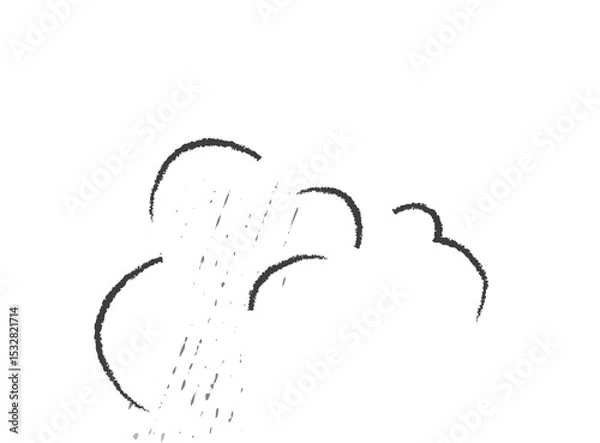 Obraz Hand-drawn puffy rain cloud floating on transparent background with droplets, circles and sparkle