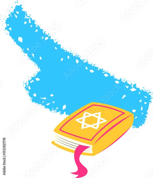 Obraz Flat vector showing yellow book with white six-point star and pink ribbon on transparent backdrop