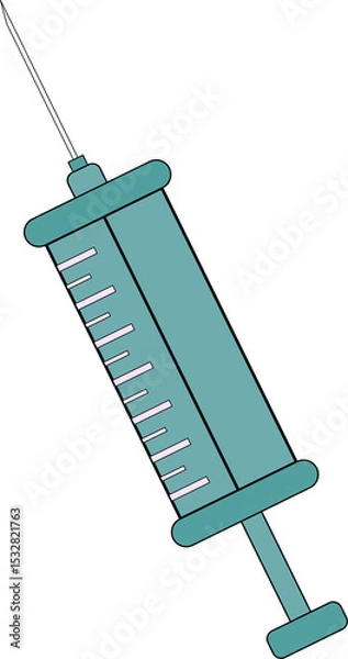 Fototapeta Vector art is showing medical syringe, teal barrel and pink markings on transparent background