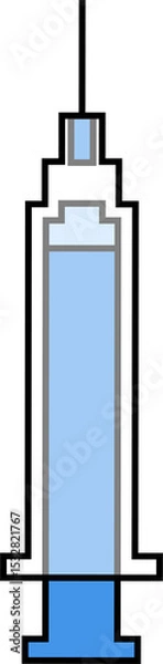 Fototapeta Minimalist medical syringe icon is showing needle, blue fluid and plunger on transparent background