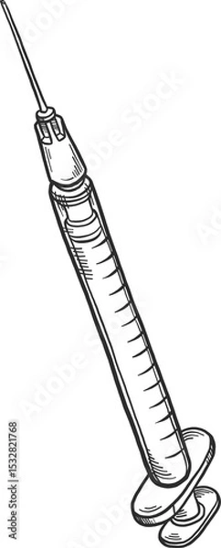 Fototapeta Syringe is showing in line art on transparent background with flanged plunger handle, copy space