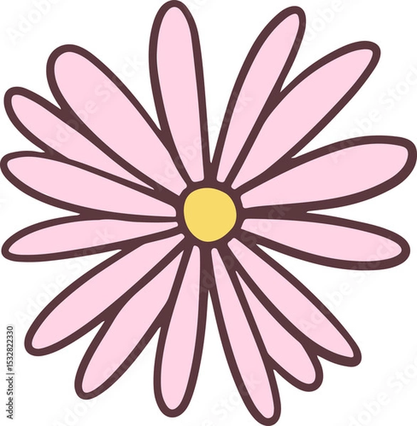 Obraz Stylized pink flower graphic is showing on transparent background with yellow core and dark outline