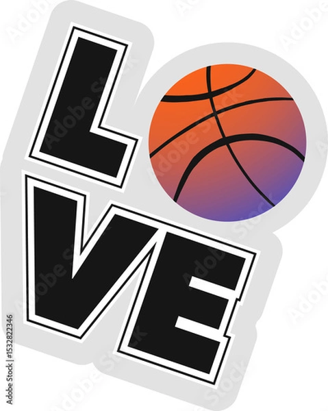 Fototapeta Sticker-style illustration is featuring LOVE with gradient basketball O on transparent background