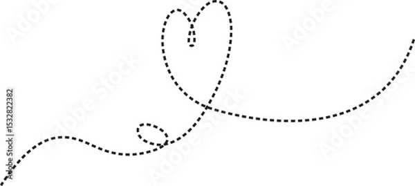Fototapeta Abstract dashed line path is flowing across transparent canvas, looping into dark grey heart shape
