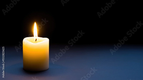 Obraz Single Lit Candle in Dark Room with Soft Glow – Symbol of Hope, Calm, Solitude, and Reflection – Minimalist Lighting Concept with Empty Copy Space