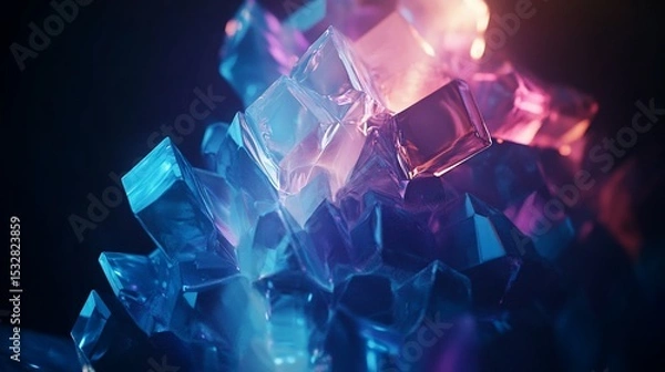 Fototapeta A surreal futuristic abstract shape illustration with geometric crystal forms and vibrant lighting