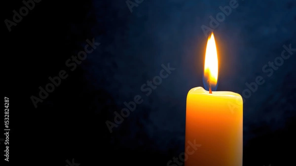 Obraz Single Lit Candle in Dark Room with Soft Glow – Symbol of Hope, Calm, Solitude, and Reflection – Minimalist Lighting Concept with Empty Copy Space