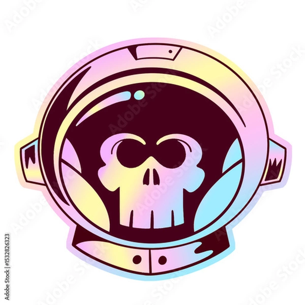 Fototapeta Flat vector astronaut helmet is floating on transparent background, featuring skull silhouette
