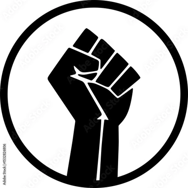 Obraz Stylized fist silhouette is standing inside bold circular border, flat style on transparent canvas