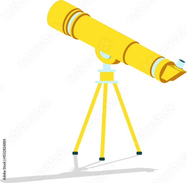 Fototapeta Stylized yellow telescope is floating on transparent background, featuring accent rings and tripod