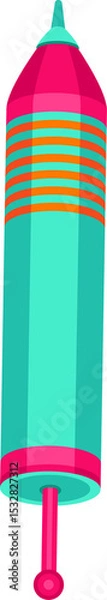 Obraz Showing stylized rocket firework with teal, pink cone, orange stripes on transparent background