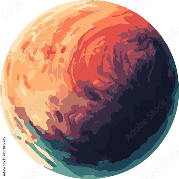 Fototapeta Flat design sphere is displaying swirling warm-to-cool layers on transparent background, copy space