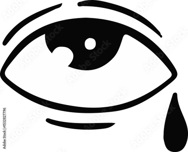Fototapeta Stylized eye with tear drop is being shown in monochrome flat design, with transparent background