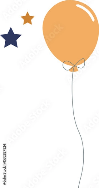 Obraz Flat design is showing peach-colored balloon with bow amid navy, mustard stars on clear backdrop