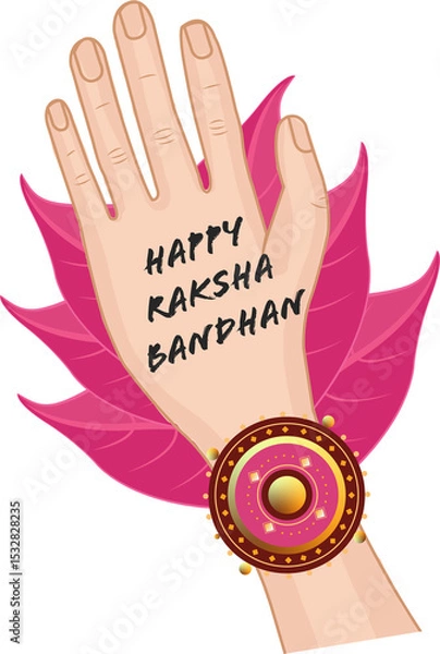 Fototapeta Flat design is showing palm with Raksha Bandhan greeting and Rakhi bracelet, transparent background