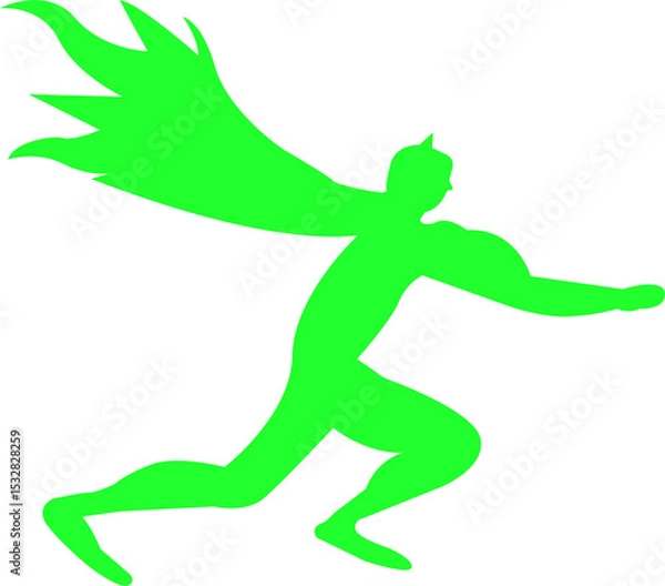 Obraz Flat vector superhero silhouette is moving forward on transparent background, with flowing cape