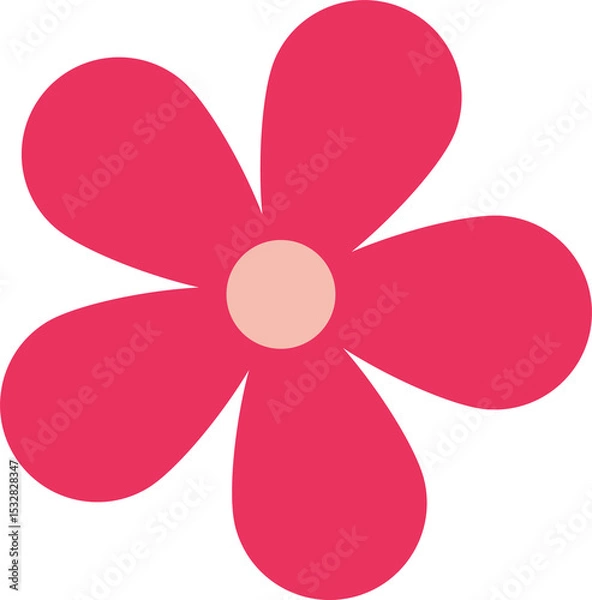Obraz Flat design flower is appearing on transparent background with five pink petals and peach center