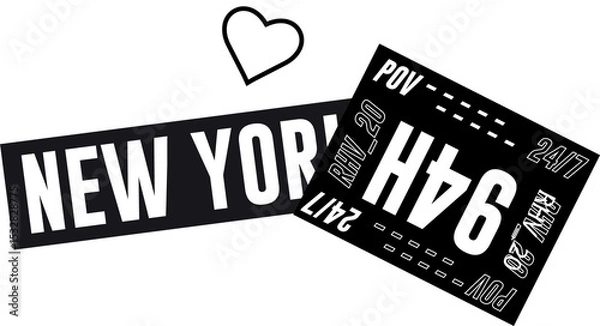 Fototapeta Floating sticker graphic showing heart outline with NEW YORK and H4U text on transparent background