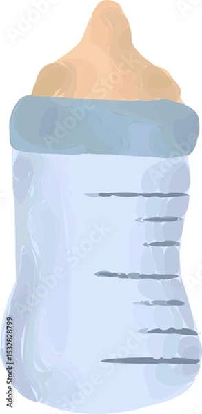 Fototapeta Flat design feeding bottle is showing pastel tones, blue ring, gray marks on transparent background