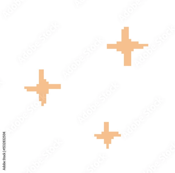 Fototapeta Three stylized peach starburst shapes are twinkling on transparent background in flat design style